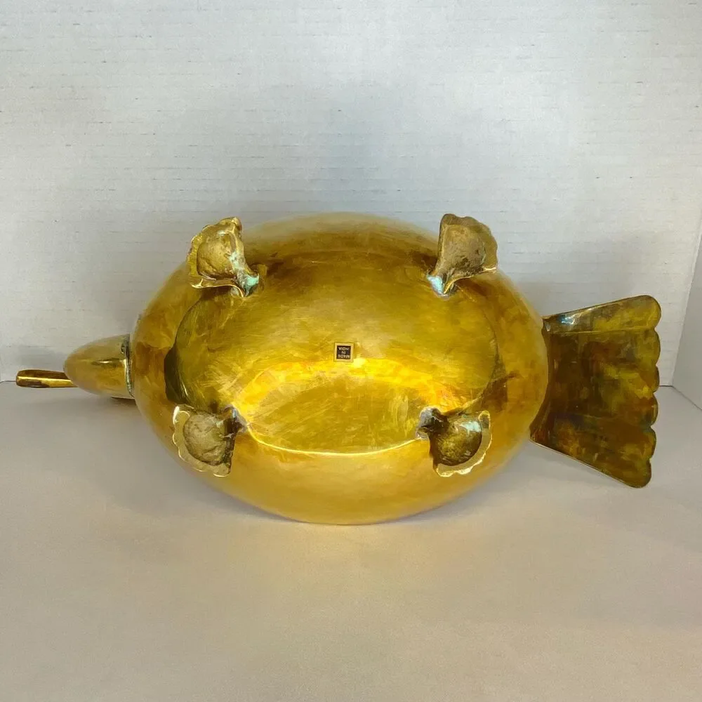 Vintage Brass Duck Container Bowl...15 1/4